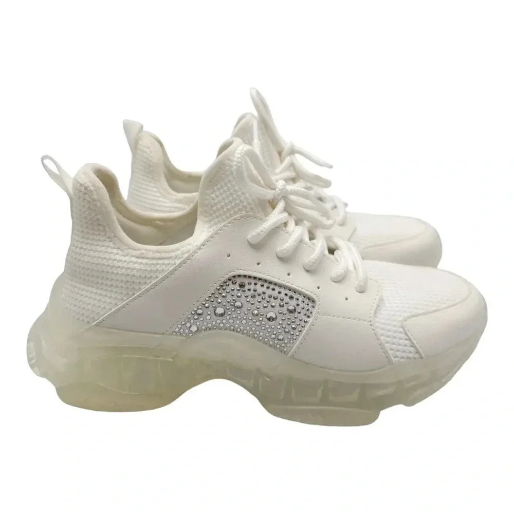 Steve Madden Vance white rhinestone chunky platform sneakers size 10